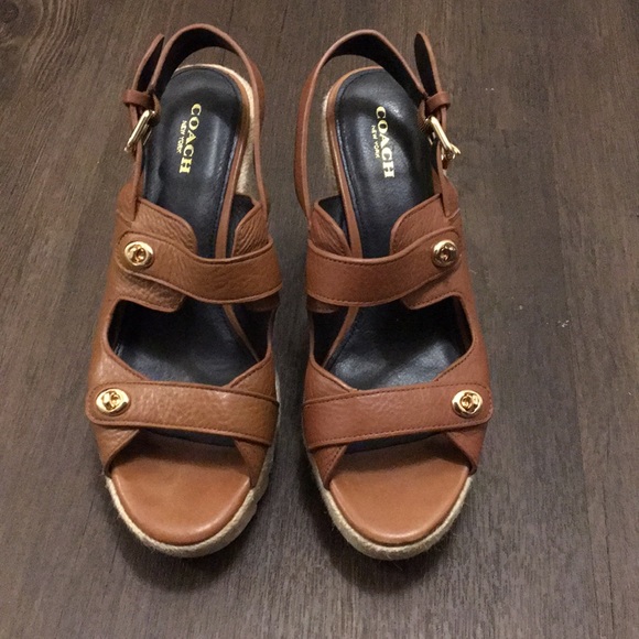 Coach Womens High Espadrille Wedge brown Sandal - Picture 1 of 9